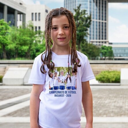 Camiseta deportiva para niños personalizada con una foto y un texto