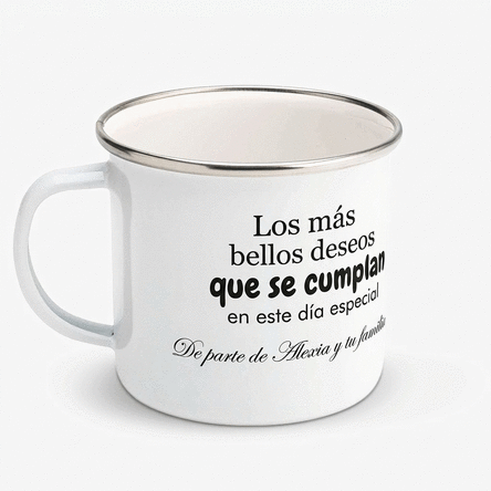 Taza metálica esmaltada personalizada con mensaje