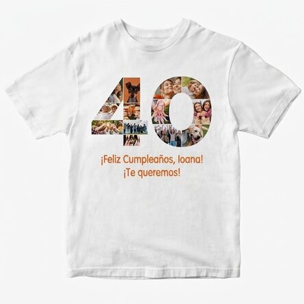 Camiseta de algodón personalizada con 13 fotos y un mensaje: 40 años