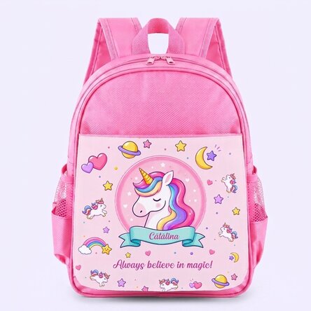 Mochila escolar personalizada con texto - Unicornio