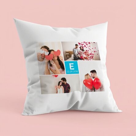 Cojín personalizado con 4 fotos y una inicial