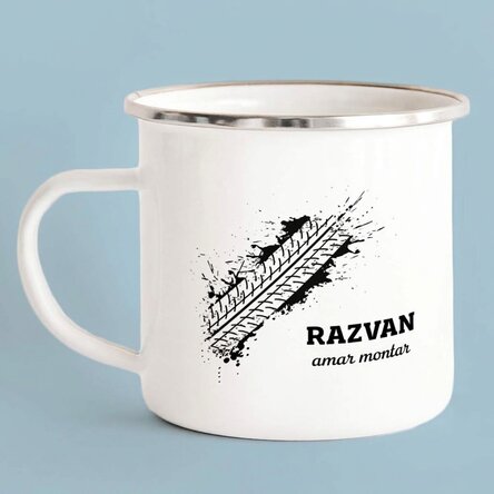 Taza metálica esmaltada personalizada - «love to ride»