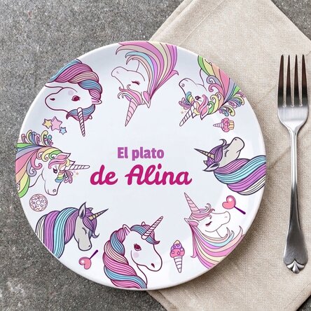Plato personalizado con texto - Unicornios