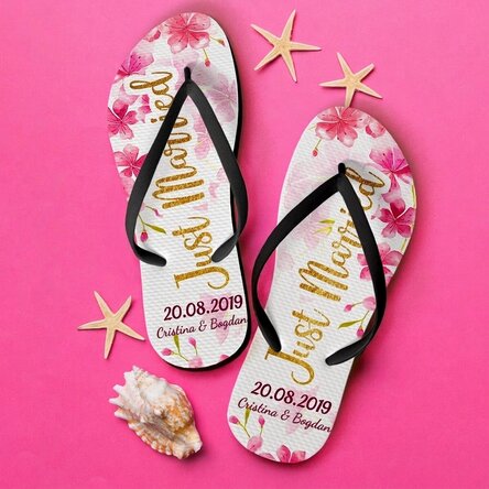 Chanclas personalizadas con texto: «Just Married»