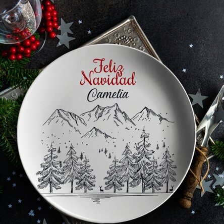 Plato personalizado con texto - Paisaje invernal
