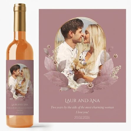 Vino personalizado con texto y foto - Floral