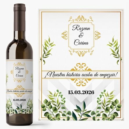 Vino personalizado con texto: «Nuestra historia»