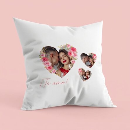 Cojín personalizado con texto y 3 fotos