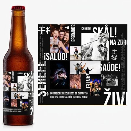 Cerveza personalizada con texto y 8 fotos - ¡Salud!
