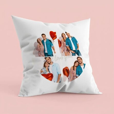 Cojín personalizado con 4 fotos en forma de círculo