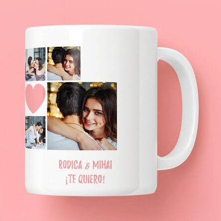 Taza personalizada con 6 fotos y texto: «Momentos en pareja»