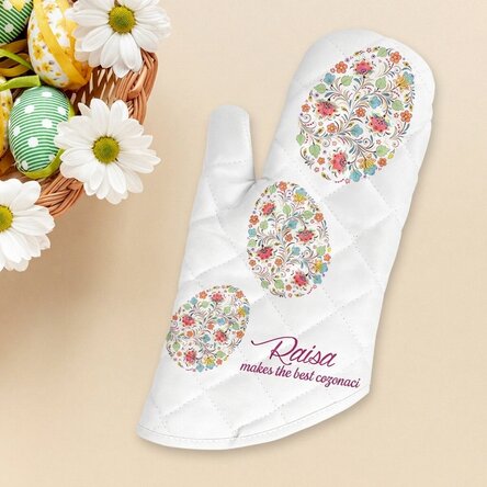 Manopla de cocina personalizada con el texto «Happy Easter»