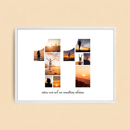 Cuadro paisajístico personalizado con 10 fotos, modelo número 11, y mensaje de texto