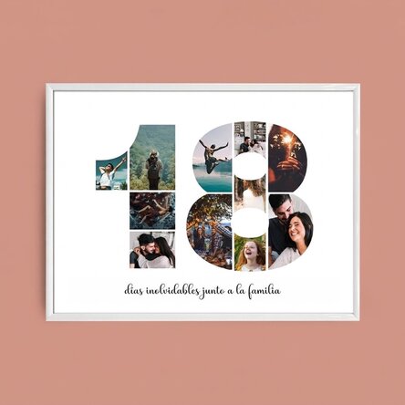 Cuadro paisajístico personalizado con 11 fotos del modelo número 18 y un mensaje de texto
