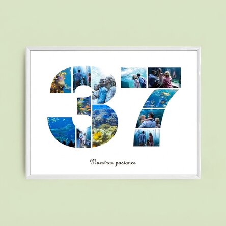 Cuadro paisajístico personalizado con 12 fotos, modelo n.º 37, y mensaje de texto