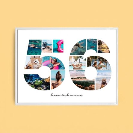 Cuadro personalizado de estilo «landscape» con 14 fotos, modelo número 56 y mensaje de texto