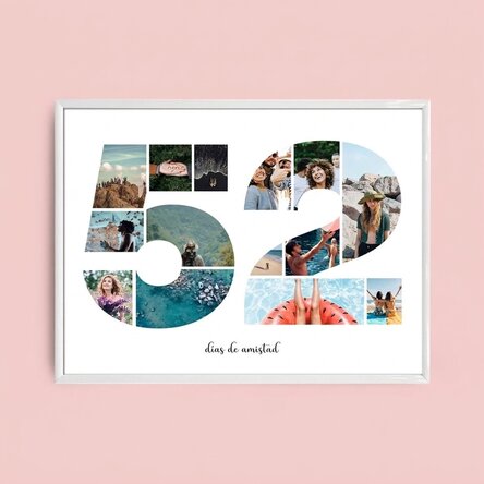 Cuadro paisajístico personalizado con 14 fotos, modelo n.º 52 y mensaje de texto