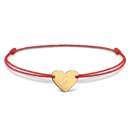 Pulsera con cordón personalizada - corazón de 12 x 10 mm - oro de 14 quilates - modelo con inicial