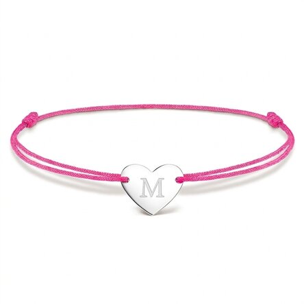 Pulsera con cordón personalizada - corazón de 12 x 10 mm - plata de ley 925 - modelo con inicial 4