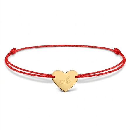 Pulsera con cordón personalizada - corazón de 12 x 10 mm - plata 925 - modelo con inicial 5