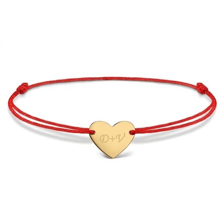 Pulsera con cordón personalizada - corazón de 12 x 10 mm - oro de 14 quilates - modelo «Tú y yo» n.º