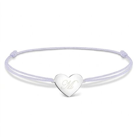 Pulsera con cordón personalizada - corazón de 15 x 13 mm - plata 925 - Inicial