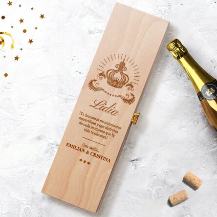 Caja de vino espumoso personalizada con texto - Crown