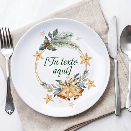 Plato personalizado con inicial - Golden Christmas Bells