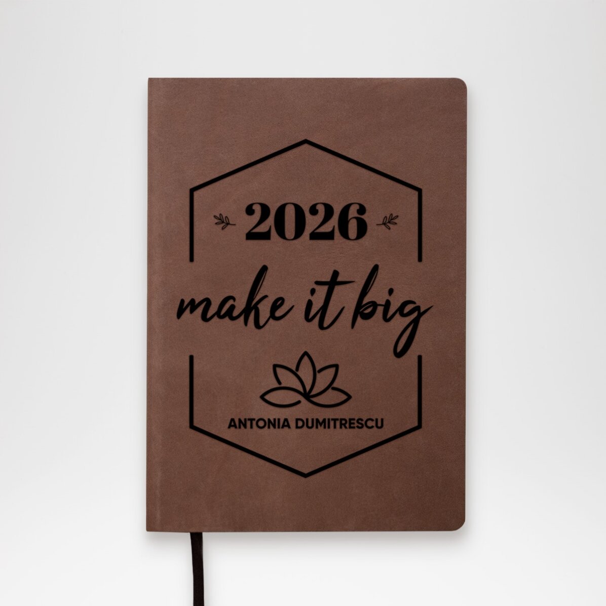 Agenda de piel personalizada con un mensaje para el Año Nuevo