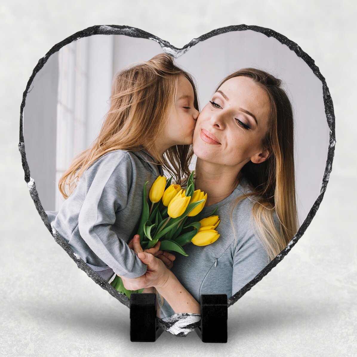 Pizarra con forma de corazón personalizada con una foto