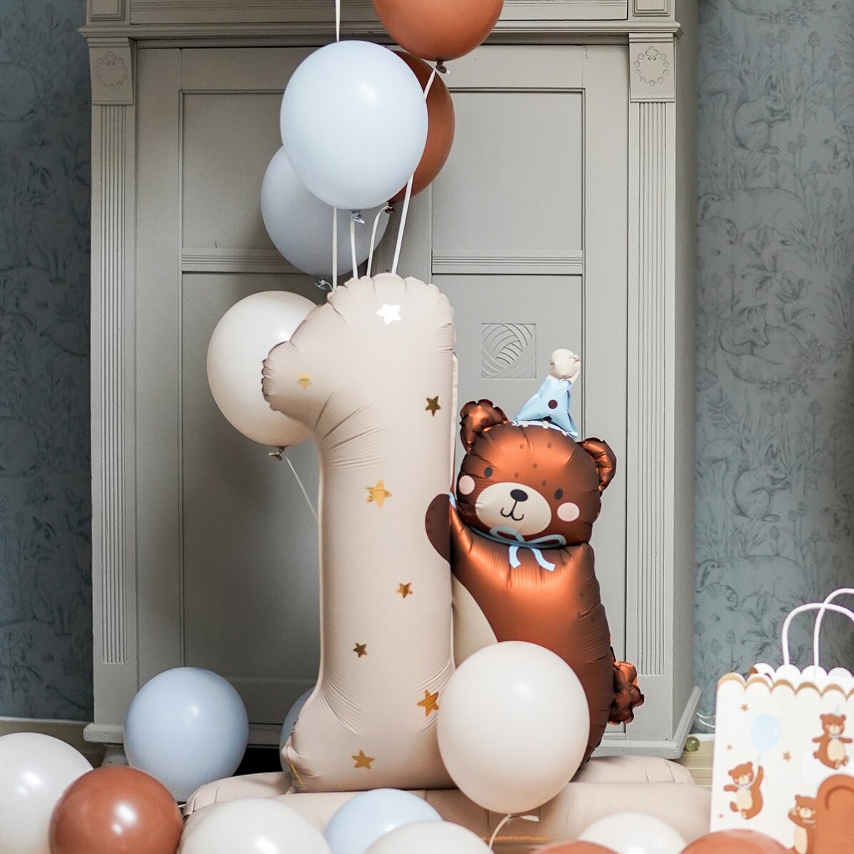 Globo de cumpleaños - El número 1 y un osito