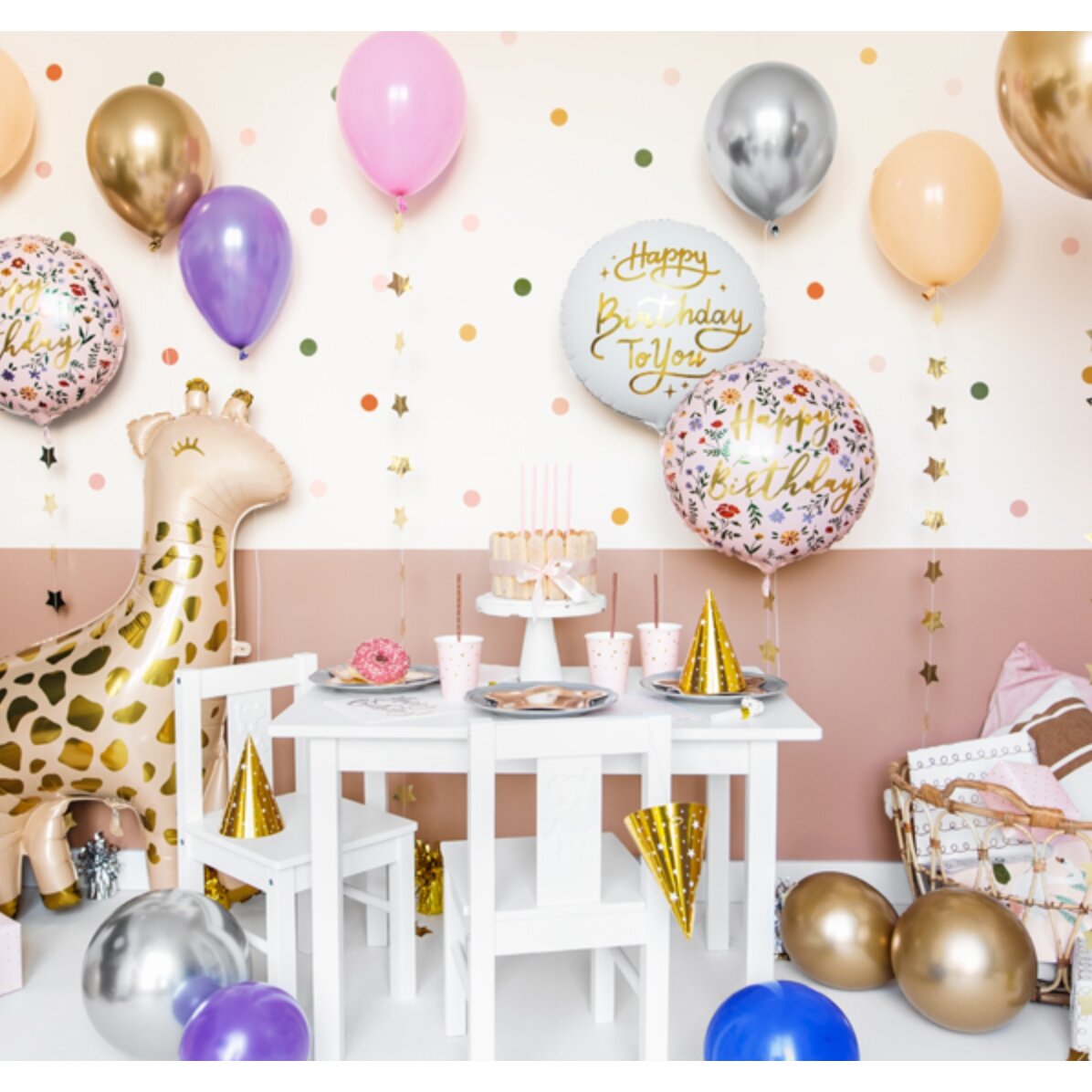 Globo - Flores de «Feliz cumpleaños»