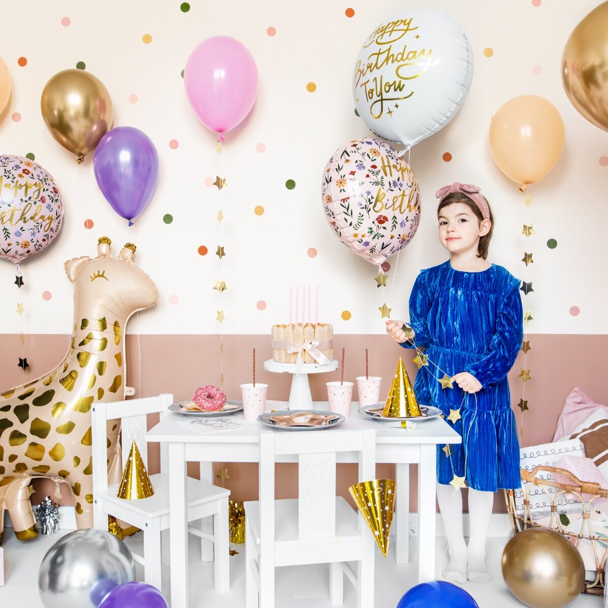 Globo - Flores de «Feliz cumpleaños»