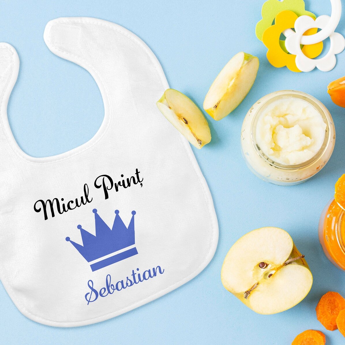 Babero para bebé personalizado con nombre - Corona