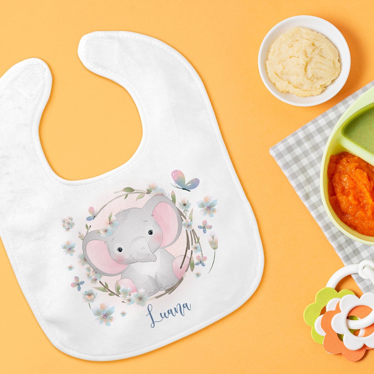 Babero para bebé personalizado con nombre - Little elephant