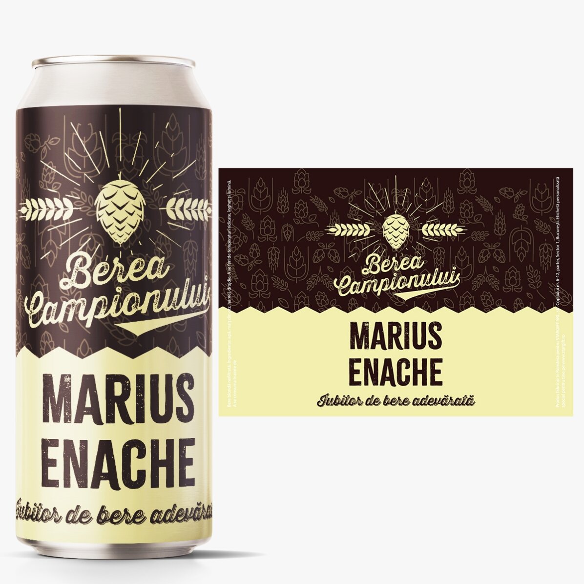 Cerveza en lata personalizada con texto: «La cerveza del campeón»