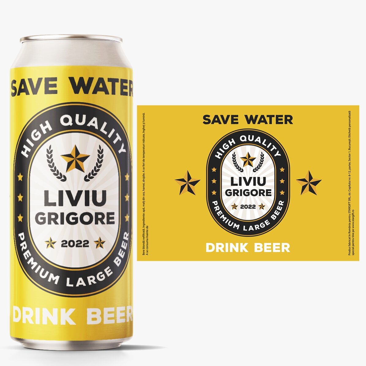 Cerveza en lata personalizada con texto: «Save water, drink beer»
