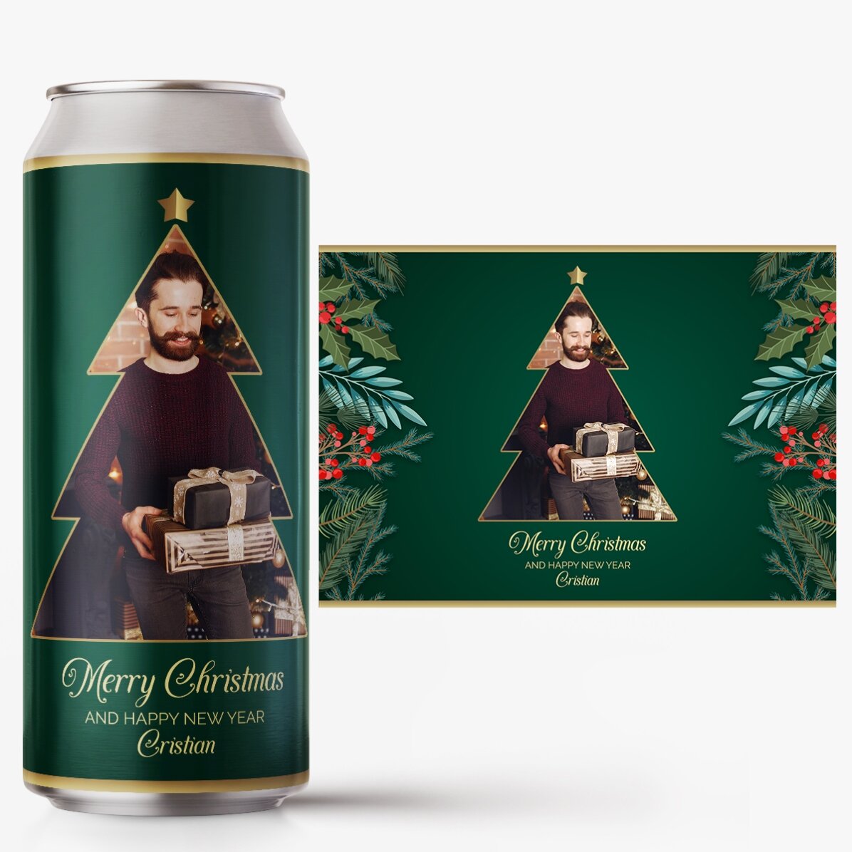 Cerveza en lata personalizada con foto y texto - Christmas Tree