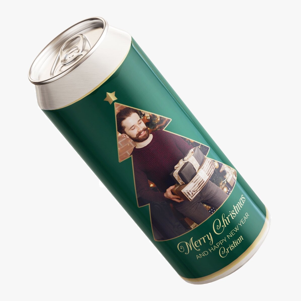 Cerveza en lata personalizada con foto y texto - Christmas Tree