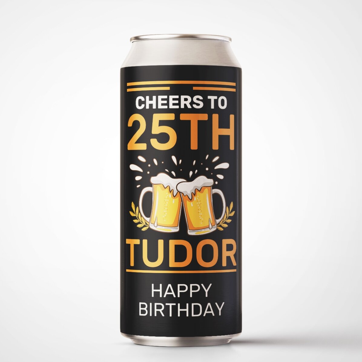 Cerveza en lata personalizada con texto: «Cheers to you»