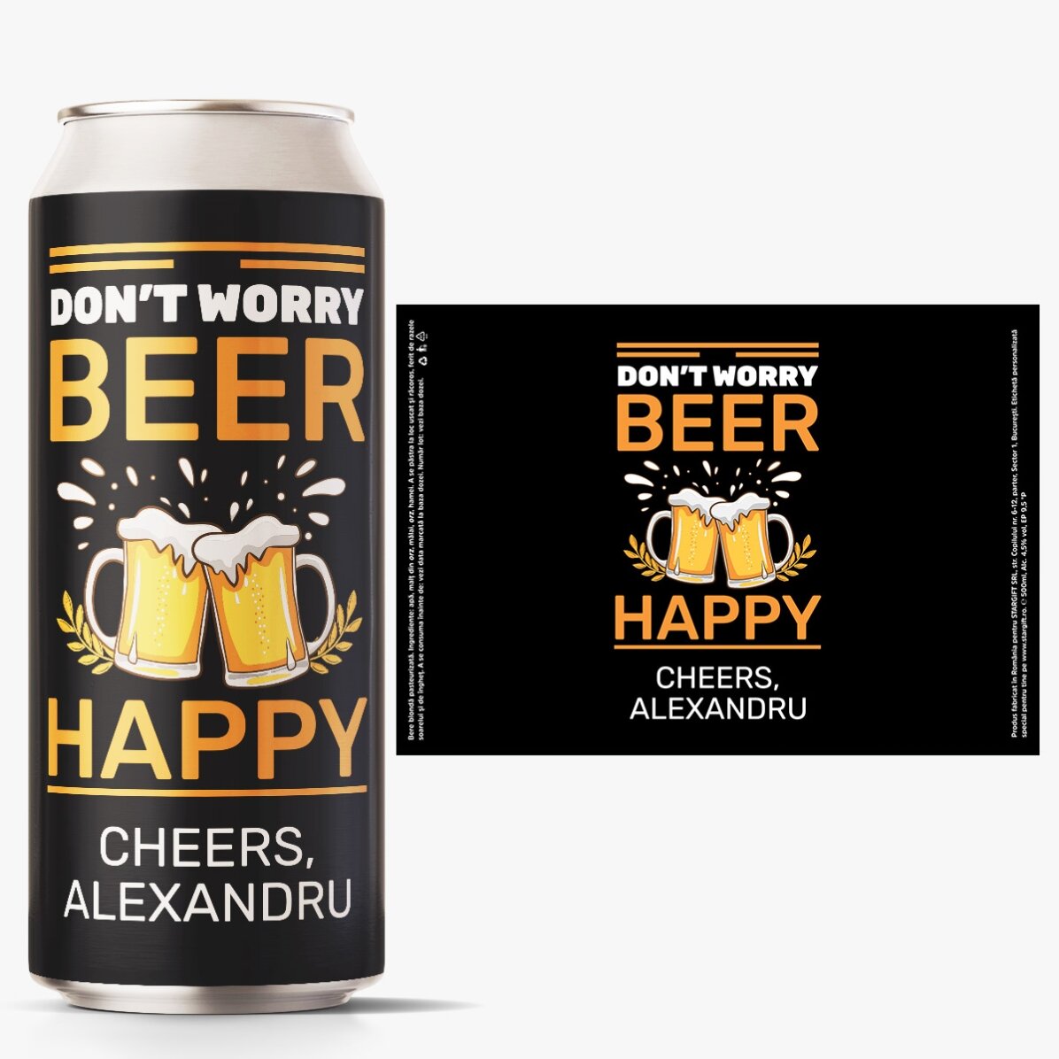Cerveza en lata personalizada con texto: «Cheers to you»