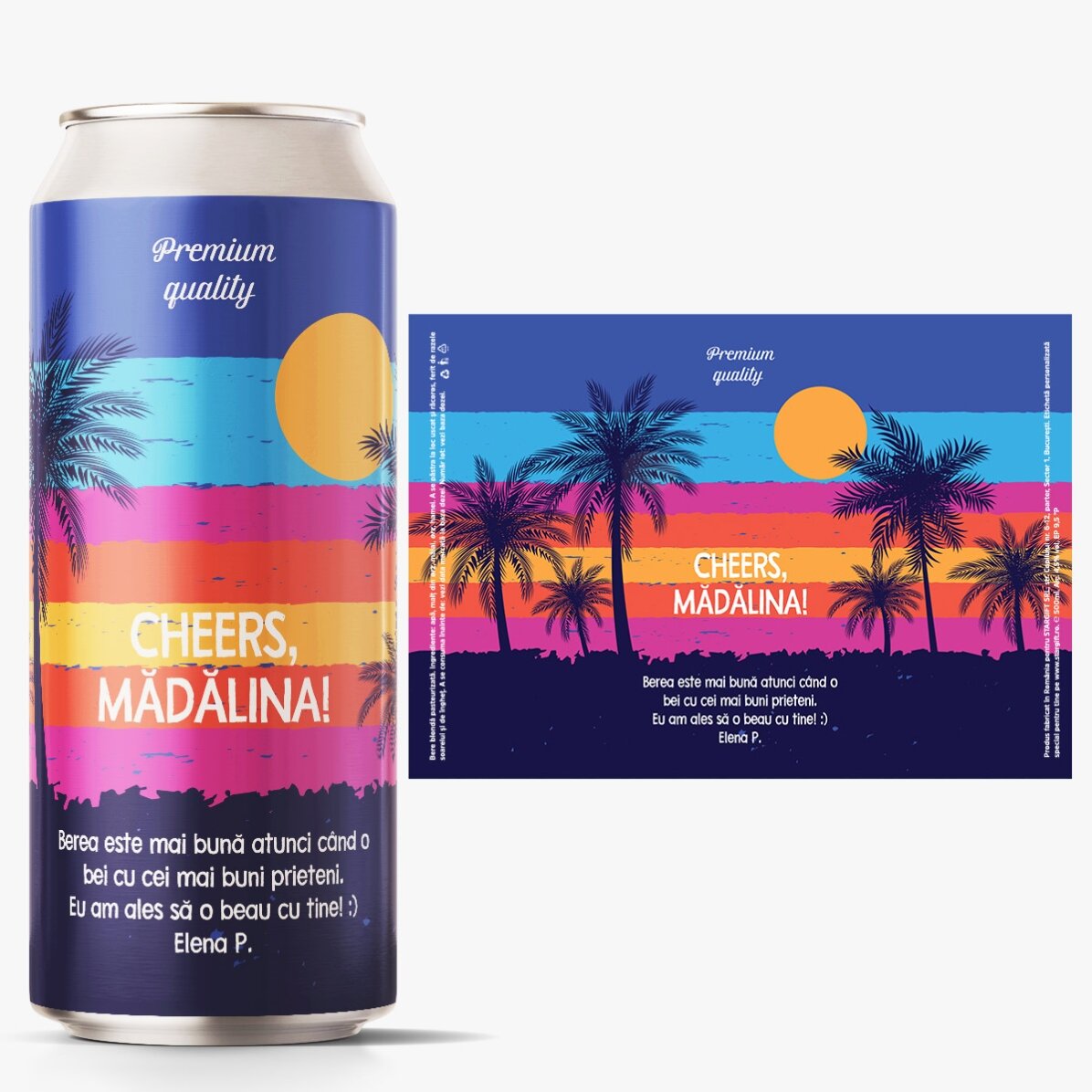 Cerveza en lata personalizada con texto: «summer vibes»