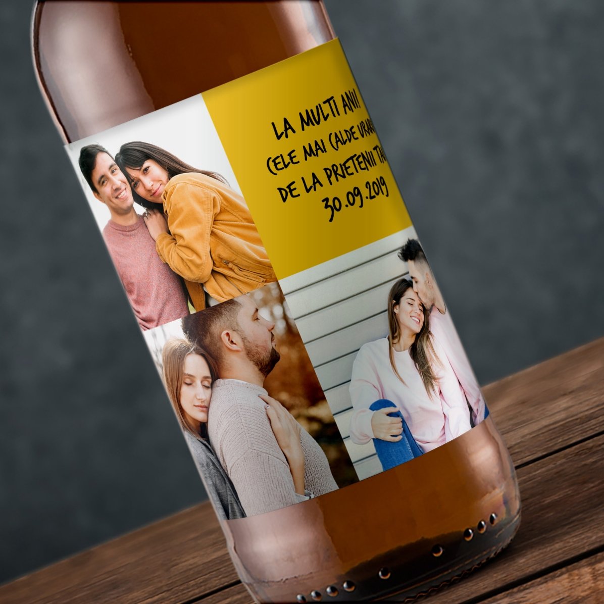 Cerveza personalizada con 3 fotos y texto
