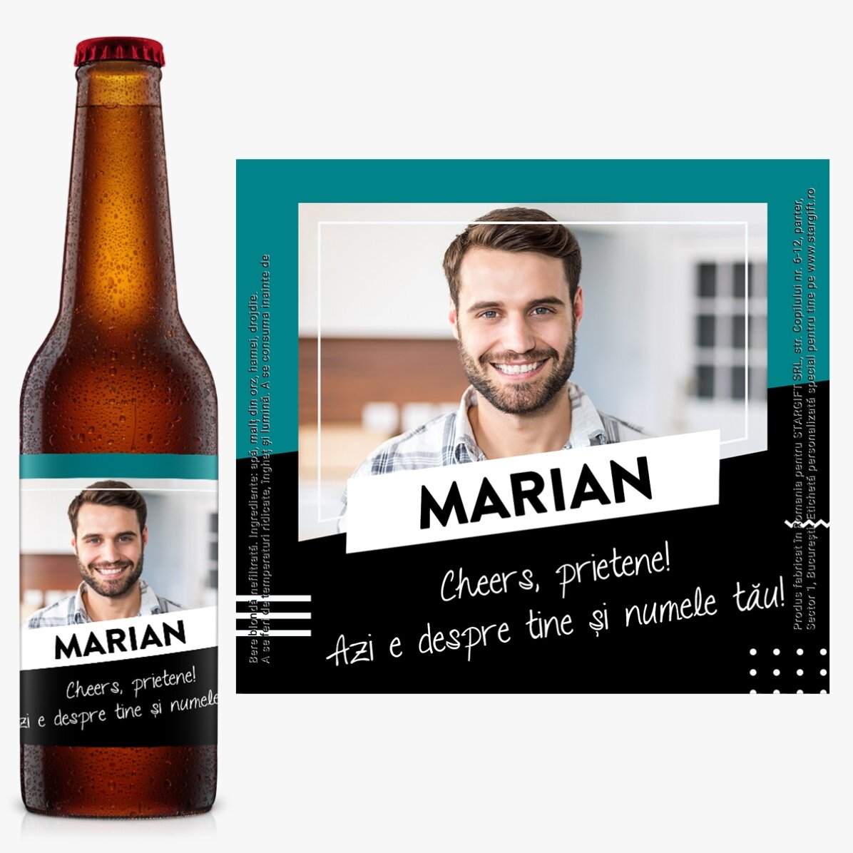 Cerveza personalizada con una foto y un texto - ¡Salud!