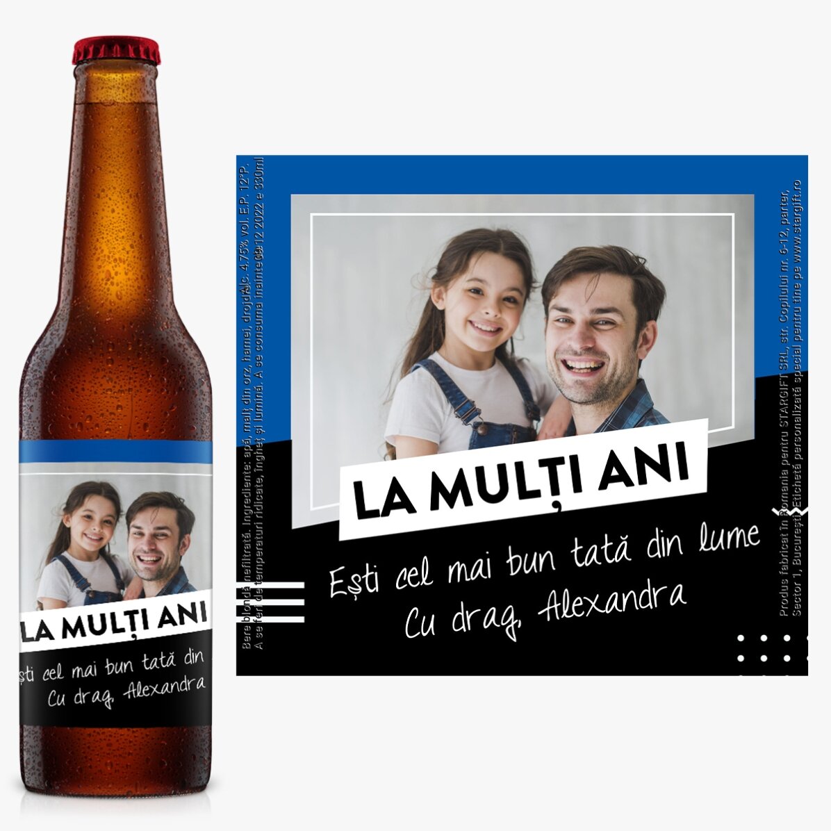 Cerveza personalizada con una foto y un texto - ¡Salud!