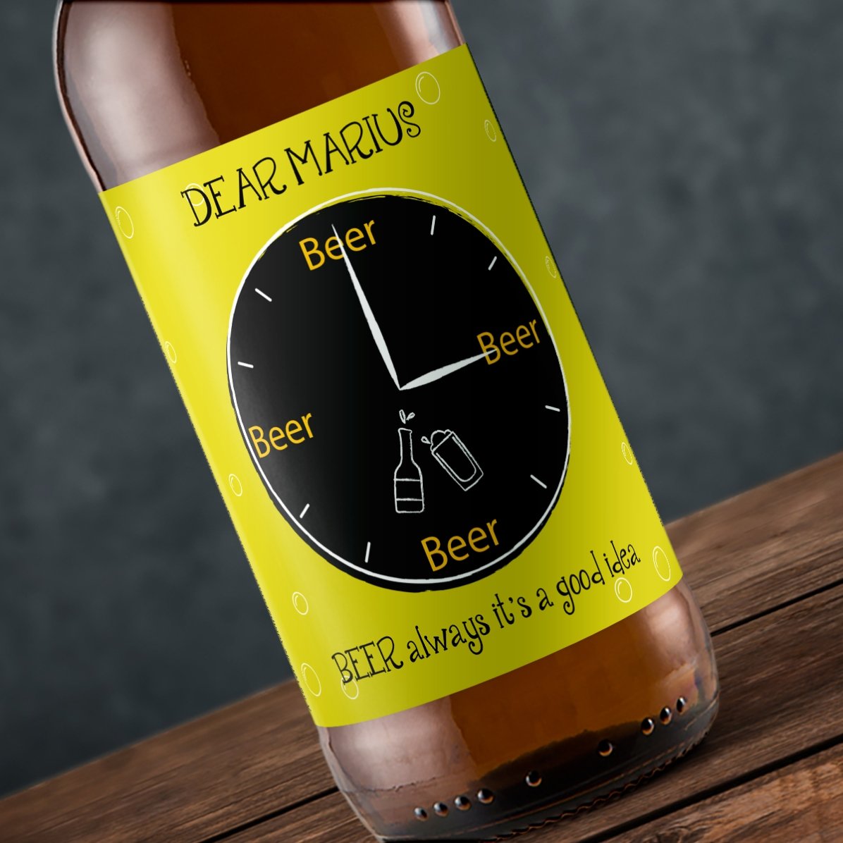 Cerveza personalizada con texto: «La cerveza siempre es una buena idea»
