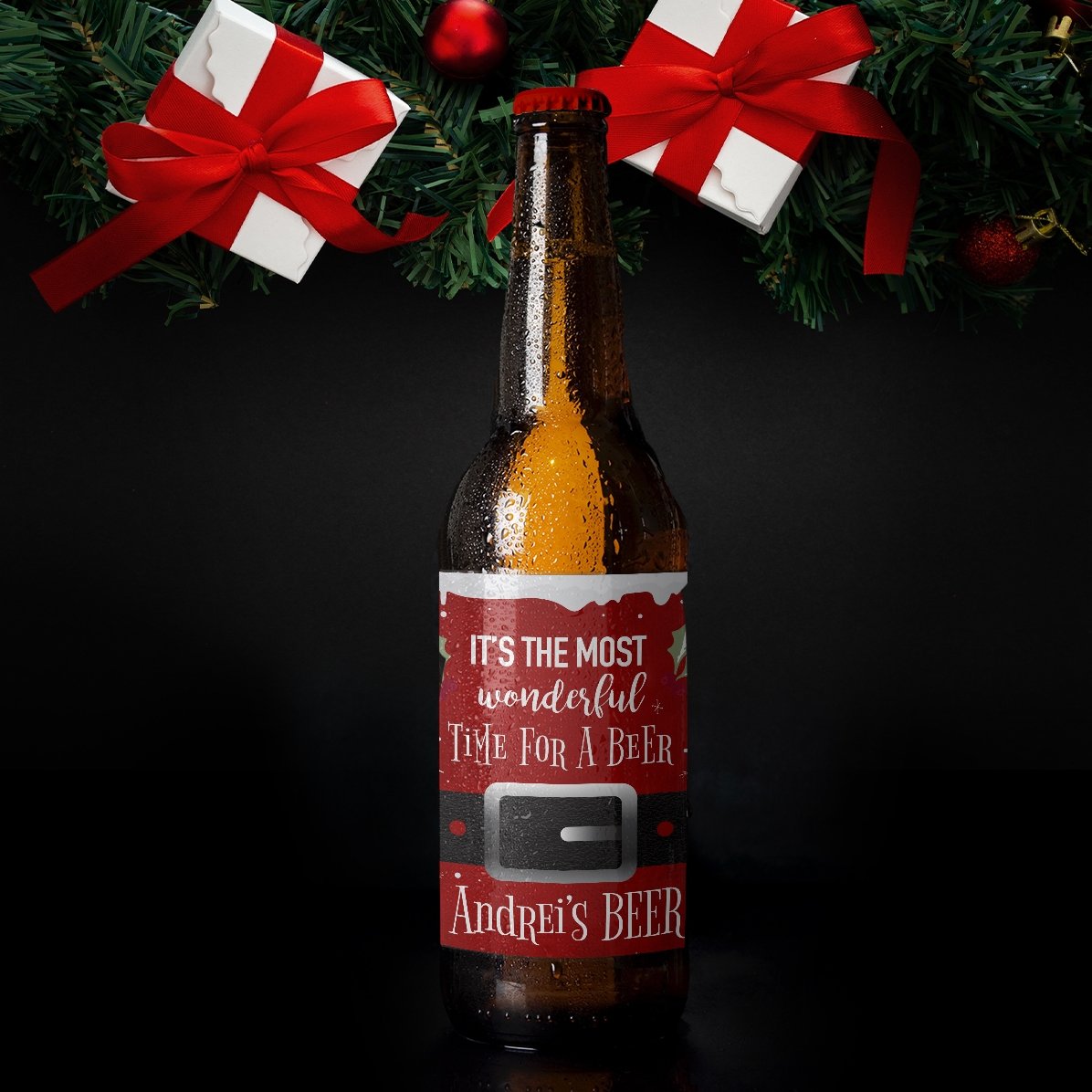 Cerveza personalizada con texto: «¡El mejor momento para tomar una cerveza!»