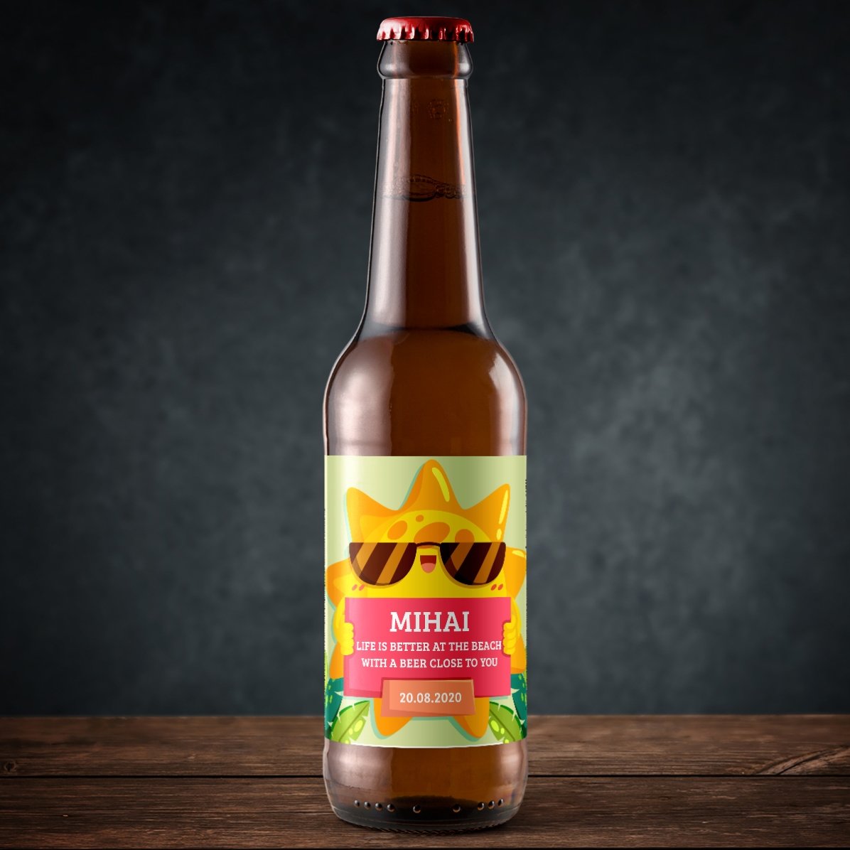 Personalised beer with text - Friendly sun