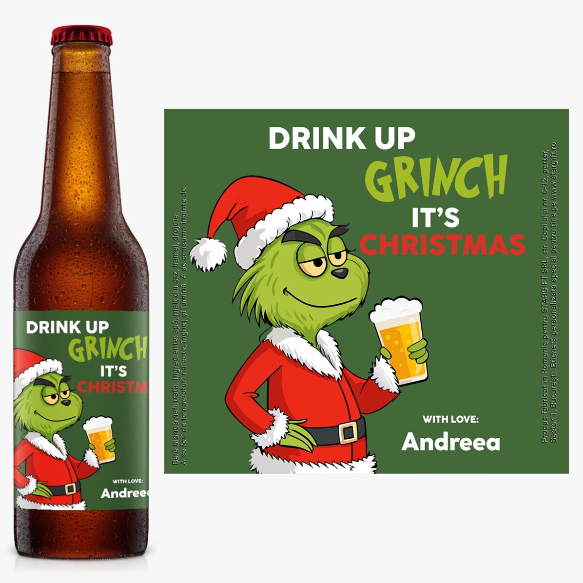 Cerveza personalizada con texto - Grinch