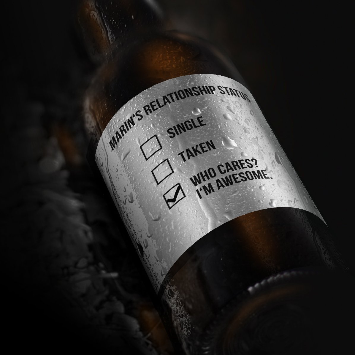 Cerveza personalizada con texto: «I